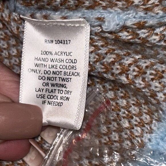 Derek Heart Blue Mushroom Button Pullover Retro Cropped Sweater Size Small - Picture 6 of 7